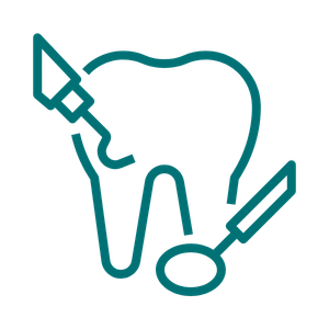 teal icon of a tooth and dentistry instruments